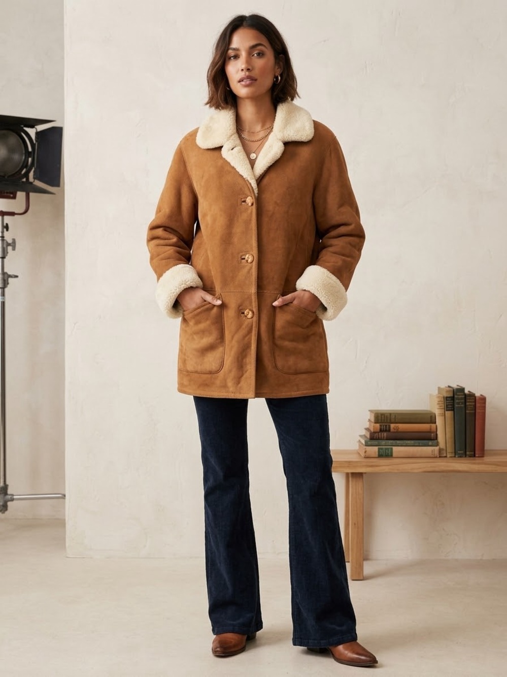 Vintage DANIER Suede Sheepskin Shearling Coat Jacket Brown Size Medium